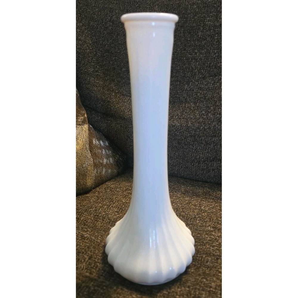 Hoosier Milk Glass Ribbed Flower Vase #8 4096, White Bud Vase 9"